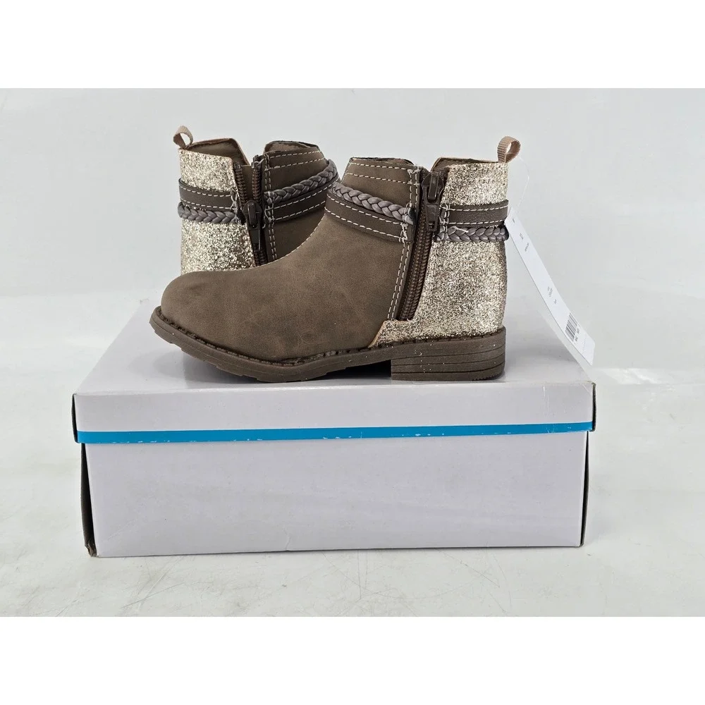 Carter's Letty Ankle Boots Toddler 10 Taupe Glitter Braided Strap - New